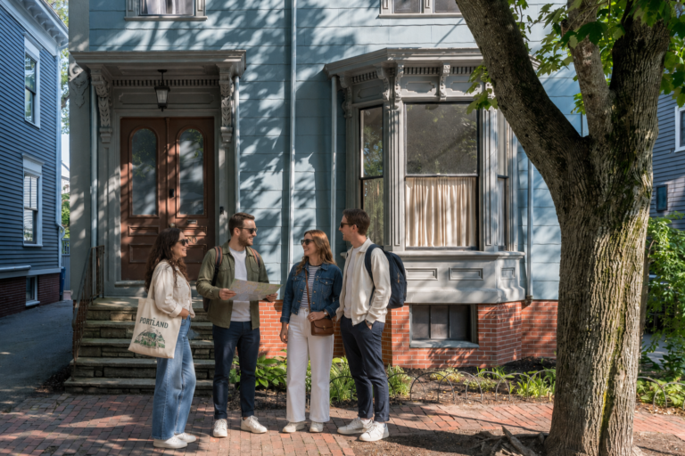 Tourists on a street in Portland Maine
